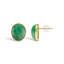 18K Yellow Gold 12x10 MM Bezel Set Oval Green Aventurine Stud Earrings