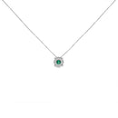 14K White Gold 3.8 MM Green Emerald and 1/3 Cttw Diamond Composite Halo 18" Pendant Necklace (F-G Color, VS2-SI1 Clarity)