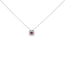 14K White Gold Red Ruby and 1/3 Cttw Diamond Halo Pendant Necklace