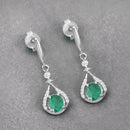 0.70 Carat Genuine Zambian Emerald and White Diamond 14K White Gold Earrings