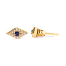 10K Yellow Gold Blue Sapphire and Diamond Accent Evil Eye Stud Earring (H-I Color, I1-I2 Clarity)