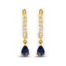 10K Yellow Gold Pear Blue Sapphire and 1/10 Cttw Diamond Drop and Dangle Huggy Hoop Earrings (H-I Color, I1-I2 Clarity)