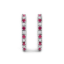 10K White Gold Alternating Diamond and Red Ruby Huggy Hoop Earrings (I-J Color, I1-I2 Clarity)