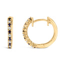 10K Yellow Gold Alternating Blue Sapphire 1/10 Cttw Diamond Huggy Hoop Earrings (I-J Color, I1-I2 Clarity)
