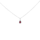 14K White Gold 6x4 Pear Red Ruby and Diamond Halo Pendant Necklace - 18" Inches