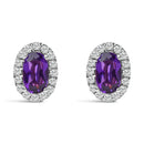 10K White Gold 5x3 MM Oval Purple Amethyst and Diamond Halo Stud Earrings (I-J Color, I1-I2 Clarity)