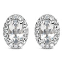 10K White Gold 5x3 MM Oval Purple Amethyst and Diamond Halo Stud Earrings (I-J Color, I1-I2 Clarity)