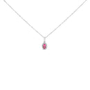 10K White Gold 5x3mm Green Emerald and Diamond Accent Halo Oval Shape 18" Pendant Necklace (I-J Color, I1-I2 Clarity)
