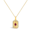 10K Yellow Gold 4x3 MM Ruby and 1/10 Cttw Diamond Rectangular Fluted Medallion Pendant Necklace