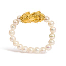 18K Yellow Gold Freshwater Pearl Dragon Charm Adjustable Ring Band
