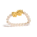 18K Yellow Gold Freshwater Pearl Dragon Charm Adjustable Ring Band