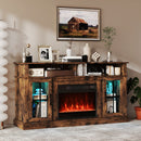 58 Inch Fireplace TV Stand with LED Lights with Storage Cabinets and Glass Doors