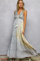 POL Deep V Sleeveless Cotton Bohemian Tiered Maxi Dress