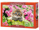 500 Piece Jigsaw Puzzle, Kitten in Flower Garden, Cat puzzle, Kittie puzzle, Cute cat, Adult Puzzle, Castorland B-52974