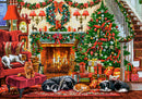 500 Piece Jigsaw Puzzle, Cozy Fireplace, Christmas living room, Decorated tree, Fireplace and sleeping dogs, Festive holiday art., Adult Puzzle, Castorland B-54060