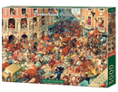 3000 Piece Jigsaw Puzzle, Bull Run in Pampeluna, Art Collection, Busy City Street Cartoon Scene, High Detail Seek and Find, Adult Puzzle, Castorland C-300648-2