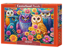 3000 Piece Jigsaw Puzzle, Flower Owl Meeting, Vibrant Colorful Owl Garden, Whimsical Folk Art Bird Scene, Adult Puzzle, Castorland C-300723-2
