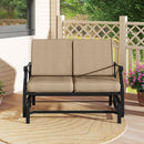 Outdoor 2-Person Glider Rocking Chair Loveseat with Thick Cushions and Metal Frame-Brown