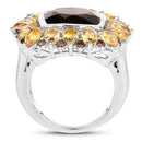 9.16 Carat Genuine Smoky Quartz & Citrine .925 Sterling Silver Ring
