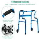 Adjustable Heavy-Duty Folding Walker with Unidirectional Wheels and Bi-Level Armrests-Black