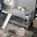Twin over Twin Bunk Wooden Low Bed with Slide Ladder for Kids