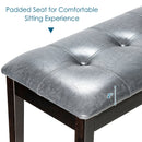 Upholstered Dining Room PU Bench Solid Wood Button Tufted
