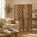 4-Panel Room Divider with Wave Cutout & Paulownia Frame
