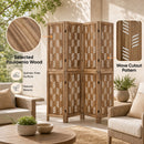 4-Panel Room Divider with Wave Cutout & Paulownia Frame