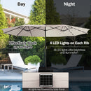 15 Feet Twin Patio Umbrella with 48 Solar LED Lights