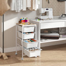 5-Drawer Rolling Storage Cart Mobile Utility Organizer with Wooden Tabletop and Lockable Wheels-White