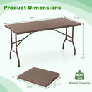 5FT Folding Picnic Table with Rattan Grain HDPE Tabletop and Sturdy Metal Fame-Coffee