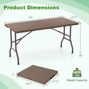5FT Folding Picnic Table with Rattan Grain HDPE Tabletop and Sturdy Metal Fame-Coffee