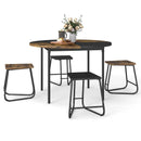 5-Piece Dining Set for 4 47 Inch Round Kitchen Table and 4 Stools-Brown