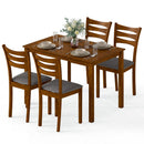 5-Piece Dining Table Set with Linen Fabric Upholstered Chairs and Solid Rubber Wood Frame for 4 People