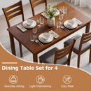 5-Piece Dining Table Set with Linen Fabric Upholstered Chairs and Solid Rubber Wood Frame for 4 People