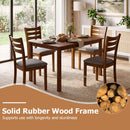 5-Piece Dining Table Set with Linen Fabric Upholstered Chairs and Solid Rubber Wood Frame for 4 People