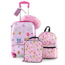 5 Piece Kids Luggage Set with Backpack Neck Pillow Name Tag Lunch Bag-Pink