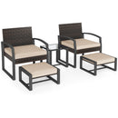 5-Piece Patio Conversation Set with 2 Ottomans and Tempered Glass Side Table