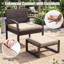5-Piece Patio Conversation Set with 2 Ottomans and Tempered Glass Side Table