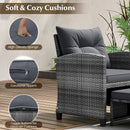 5 Piece Patio Rattan Furniture with 2 Ottomans and Tempered Glass Coffee Table
