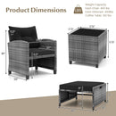 5 Piece Patio Rattan Furniture with 2 Ottomans and Tempered Glass Coffee Table