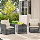 5 Piece Patio Rattan Furniture with 2 Ottomans and Tempered Glass Coffee Table