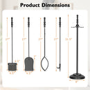 5-Pieces Fireplace Tool Set with Poker Tongs Brush Shovel and Round Stand