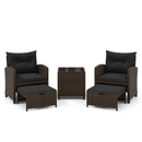 5 Pieces Patio Rattan Furniture with 2 Ottomans and Tempered Glass Coffee Table-Red