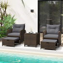 5 Pieces Patio Rattan Furniture with 2 Ottomans and Tempered Glass Coffee Table-Red