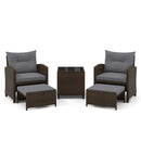 5 Pieces Patio Rattan Furniture with 2 Ottomans and Tempered Glass Coffee Table-Red