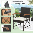 5 Pieces Patio Rattan Dining Set with Acacia Wood Tabletop and Armrests