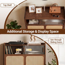5-Tier Bamboo Shoe Cabinet with Woven Rattan Sliding Doors