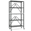 5-Tier Foldable Storage Shelf with Wheels-Black