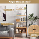 5-Tier Ladder Bookcase with Rattan Cabinet and Metal Frame-Natural